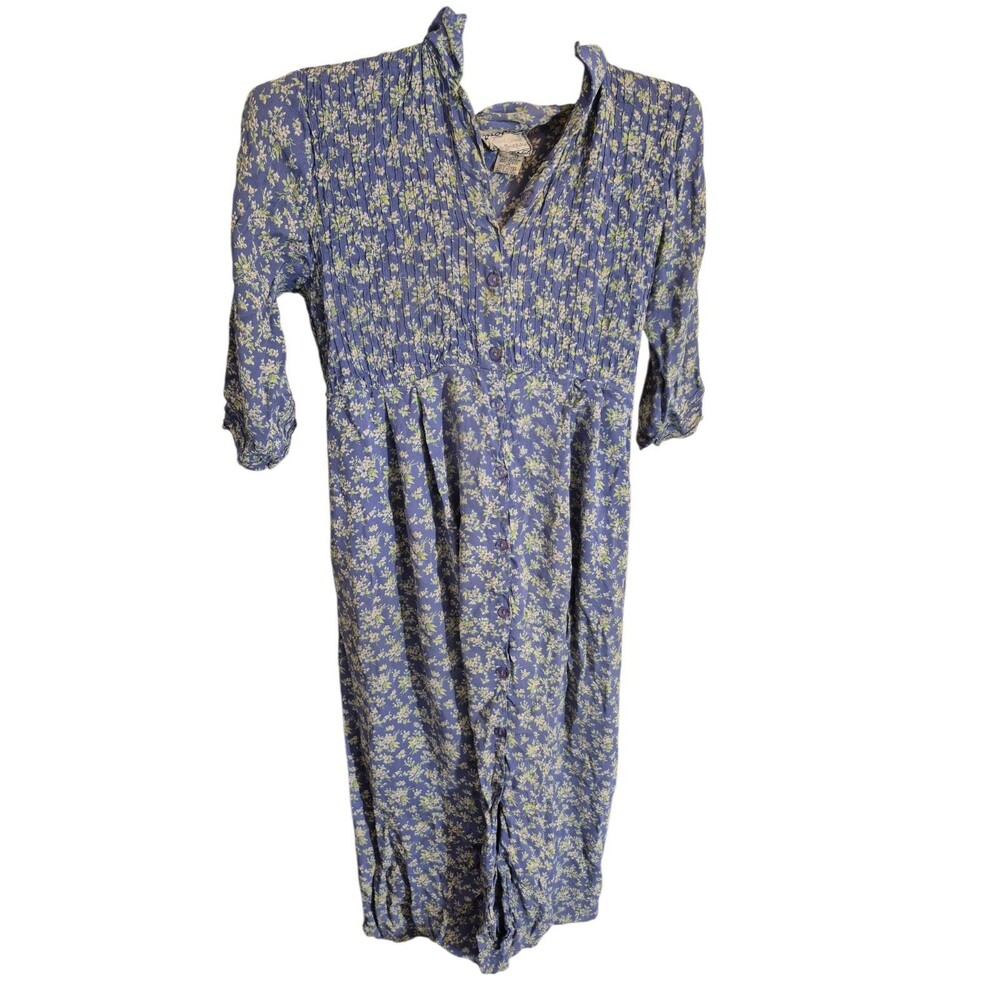 April Cornell VTG 90s Cottage Core Floral Maxi Dress A-Line Crepe Lavendar Sz  M
